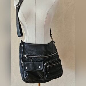 Fossil Genuine Black Leather Crossbody Bag Purse W/adjustable Removable Strap